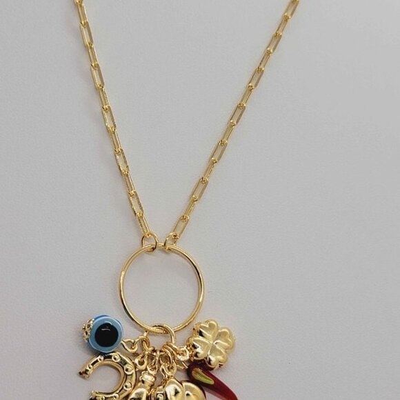 Brand New Brazilian 18k Gold Filled Evil Eye With Multi Charms Necklace - Picture 2 of 5